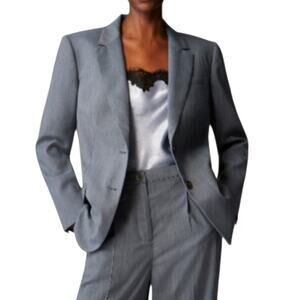 J Crew Tall Relaxed Blazer Gauzy Lightweight Italian Wool Oversized Gray Blue 4T